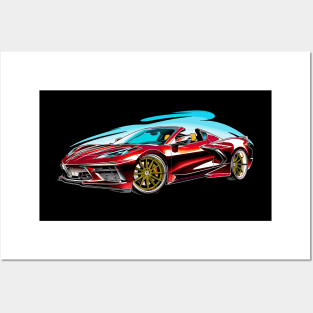 Red Mist HTC C8 Corvette Supercar Racecar Muscle Car Red Hardtop Convertible Corvette C8 Posters and Art